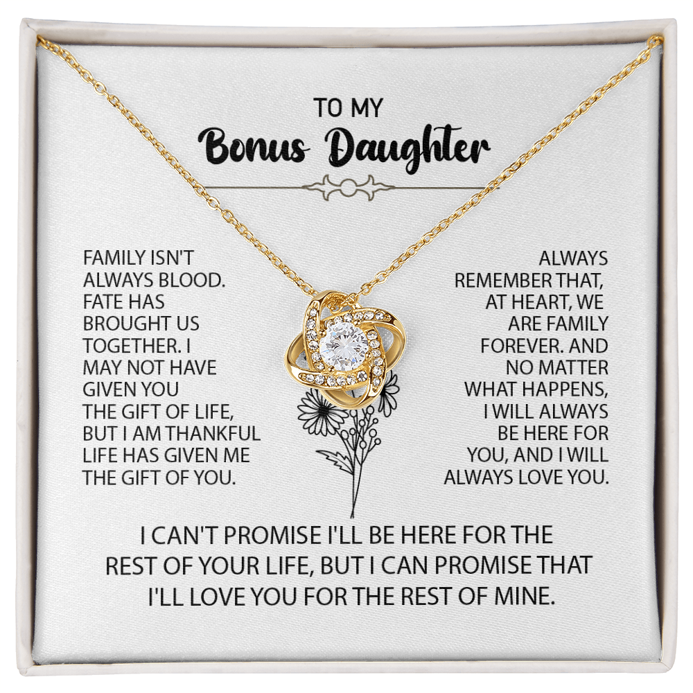 To My Bonus Daughter Necklace – Meaningful Gift from Mom or Dad | Stepdaughter Heart Necklace with Message Card | Family Love Jewelry Gift