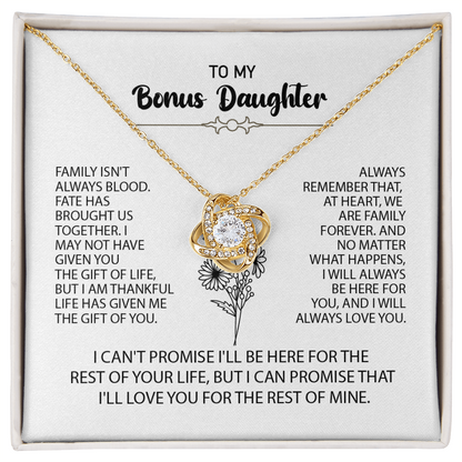 To My Bonus Daughter Necklace – Meaningful Gift from Mom or Dad | Stepdaughter Heart Necklace with Message Card | Family Love Jewelry Gift