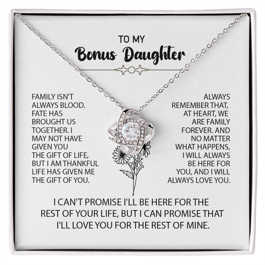 To My Bonus Daughter Necklace – Meaningful Gift from Mom or Dad | Stepdaughter Heart Necklace with Message Card | Family Love Jewelry Gift