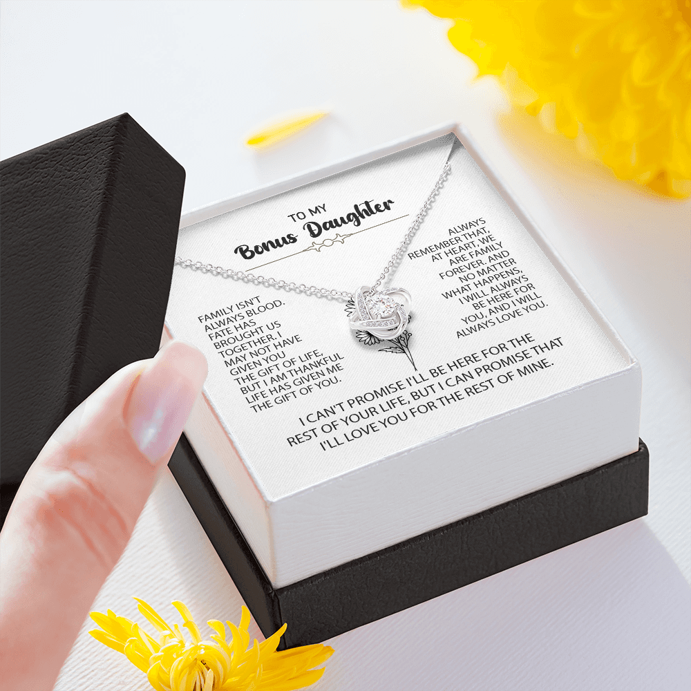 To My Bonus Daughter Necklace – Meaningful Gift from Mom or Dad | Stepdaughter Heart Necklace with Message Card | Family Love Jewelry Gift