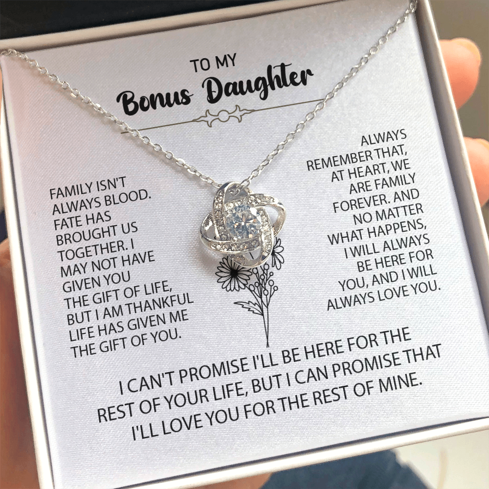 To My Bonus Daughter Necklace – Meaningful Gift from Mom or Dad | Stepdaughter Heart Necklace with Message Card | Family Love Jewelry Gift