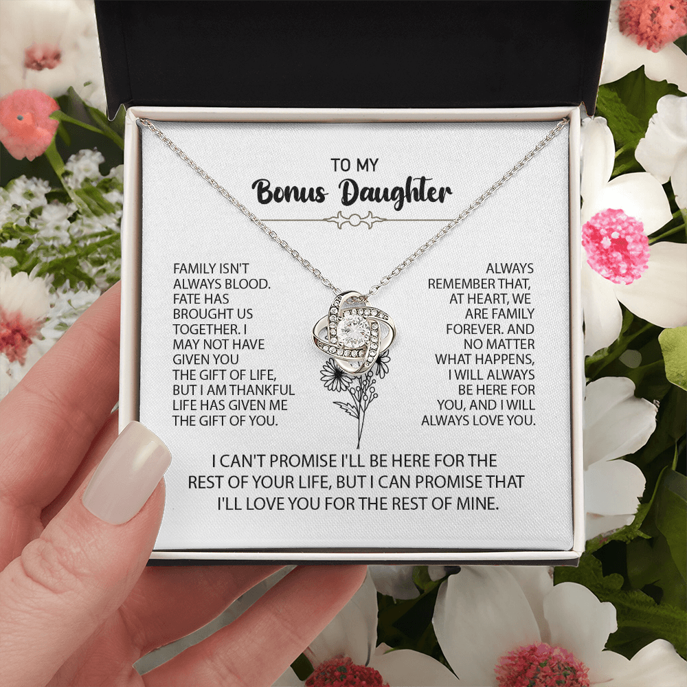 To My Bonus Daughter Necklace – Meaningful Gift from Mom or Dad | Stepdaughter Heart Necklace with Message Card | Family Love Jewelry Gift