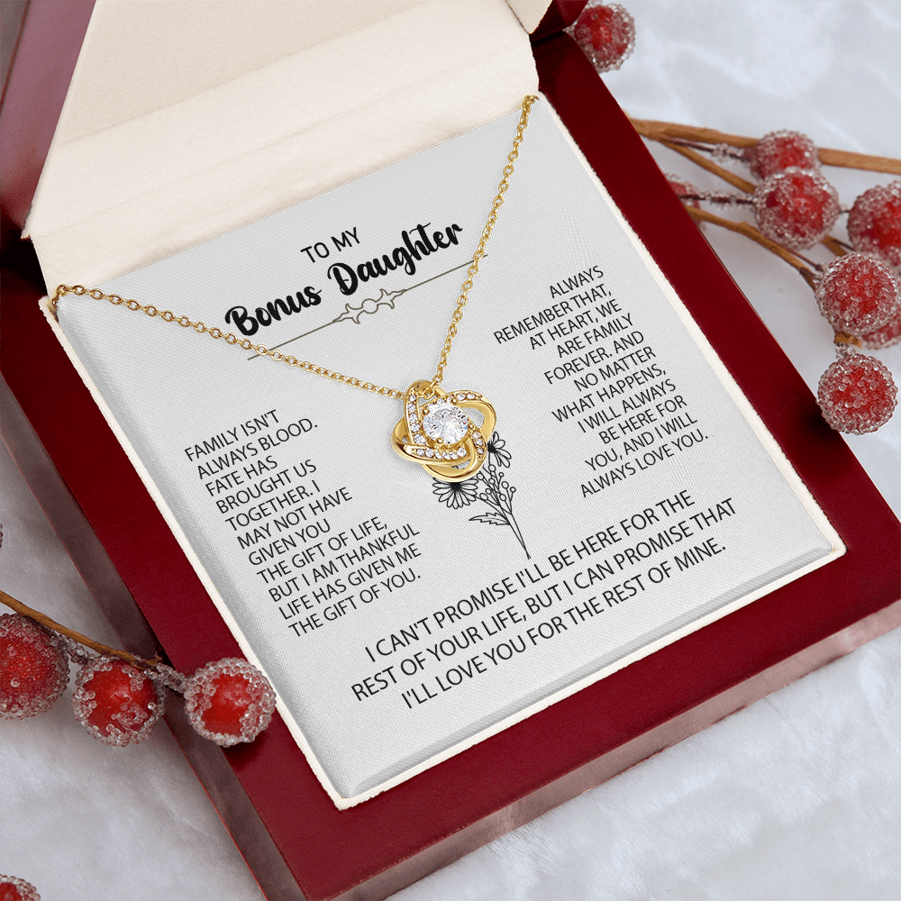 To My Bonus Daughter Necklace – Meaningful Gift from Mom or Dad | Stepdaughter Heart Necklace with Message Card | Family Love Jewelry Gift