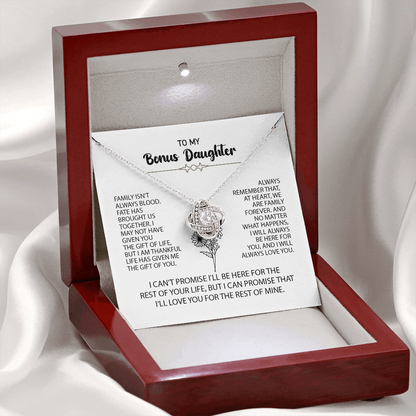To My Bonus Daughter Necklace – Meaningful Gift from Mom or Dad | Stepdaughter Heart Necklace with Message Card | Family Love Jewelry Gift