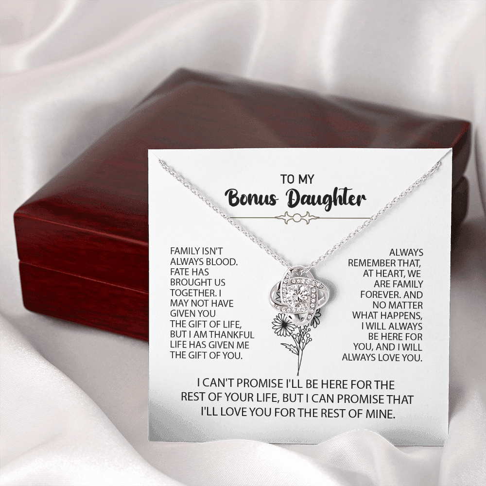 To My Bonus Daughter Necklace – Meaningful Gift from Mom or Dad | Stepdaughter Heart Necklace with Message Card | Family Love Jewelry Gift