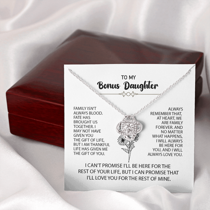 To My Bonus Daughter Necklace – Meaningful Gift from Mom or Dad | Stepdaughter Heart Necklace with Message Card | Family Love Jewelry Gift