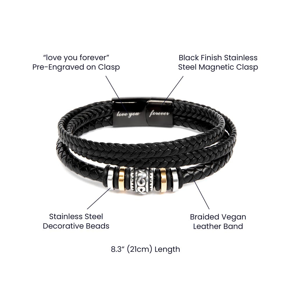 To My Son Bracelet From Mom Dad, Love You Forever Braided Vegan Leather Mens Bracelet | Birthday, Valentines, Graduation Gifts From Parents