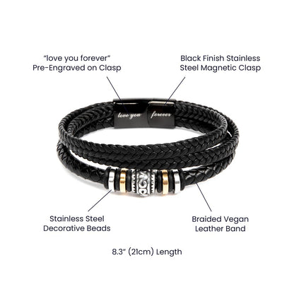 To My Son Bracelet From Mom Dad, Love You Forever Braided Vegan Leather Mens Bracelet | Birthday, Valentines, Graduation Gifts From Parents