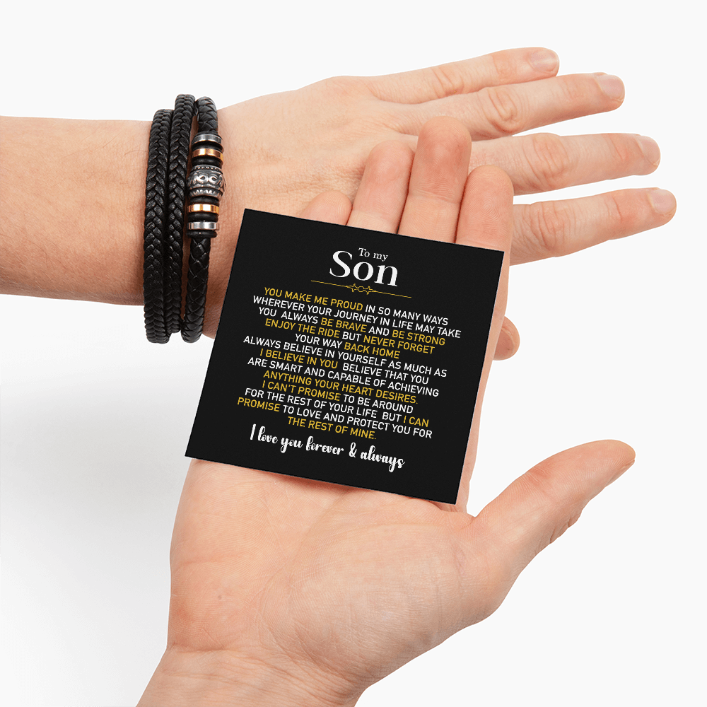 To My Son Bracelet From Mom Dad, Love You Forever Braided Vegan Leather Mens Bracelet | Birthday, Valentines, Graduation Gifts From Parents