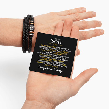 To My Son Bracelet From Mom Dad, Love You Forever Braided Vegan Leather Mens Bracelet | Birthday, Valentines, Graduation Gifts From Parents