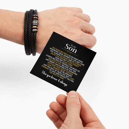 To My Son Bracelet From Mom Dad, Love You Forever Braided Vegan Leather Mens Bracelet | Birthday, Valentines, Graduation Gifts From Parents