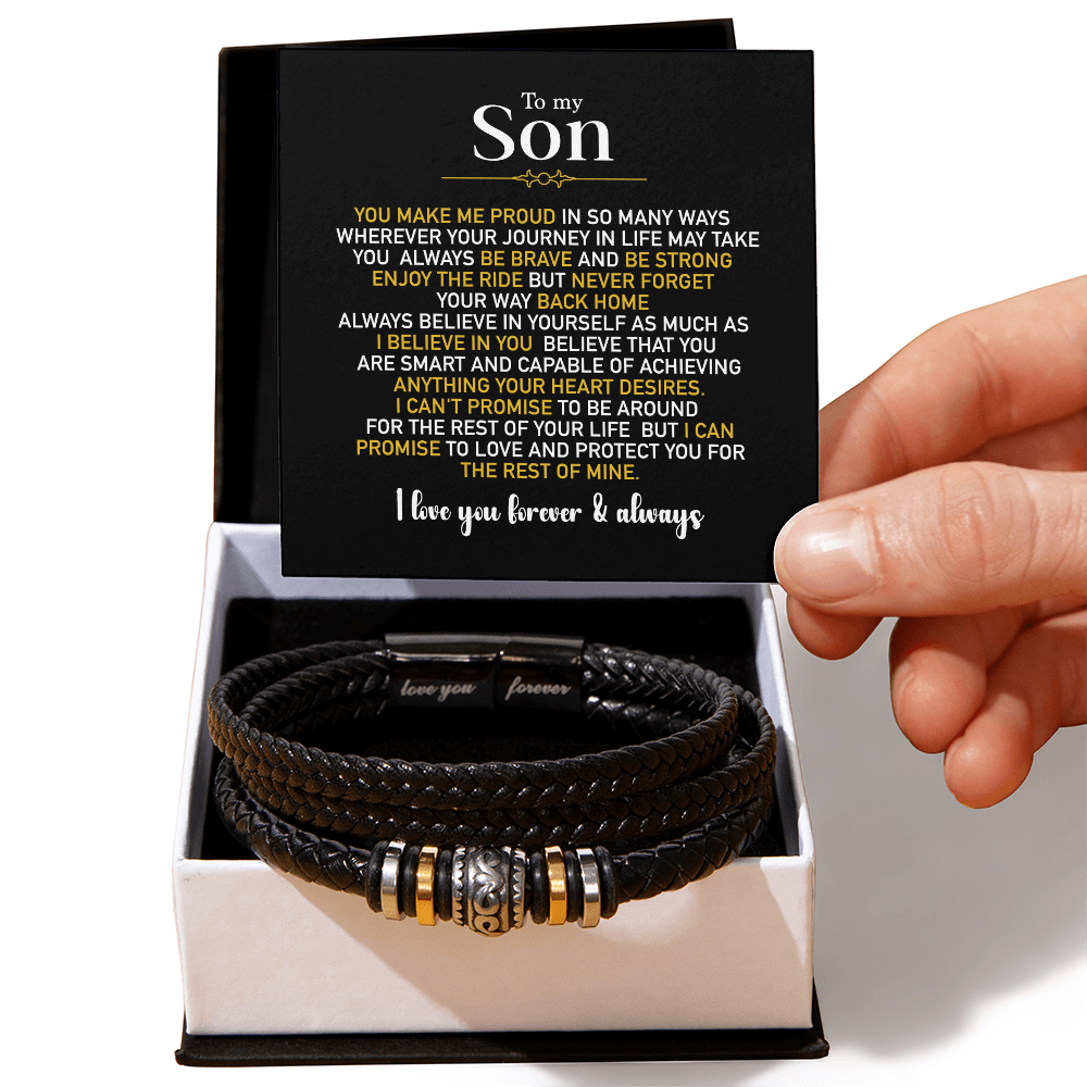 To My Son Bracelet From Mom Dad, Love You Forever Braided Vegan Leather Mens Bracelet | Birthday, Valentines, Graduation Gifts From Parents