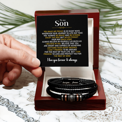 To My Son Bracelet From Mom Dad, Love You Forever Braided Vegan Leather Mens Bracelet | Birthday, Valentines, Graduation Gifts From Parents