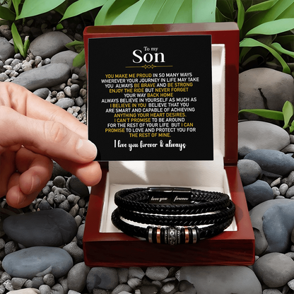 To My Son Bracelet From Mom Dad, Love You Forever Braided Vegan Leather Mens Bracelet | Birthday, Valentines, Graduation Gifts From Parents