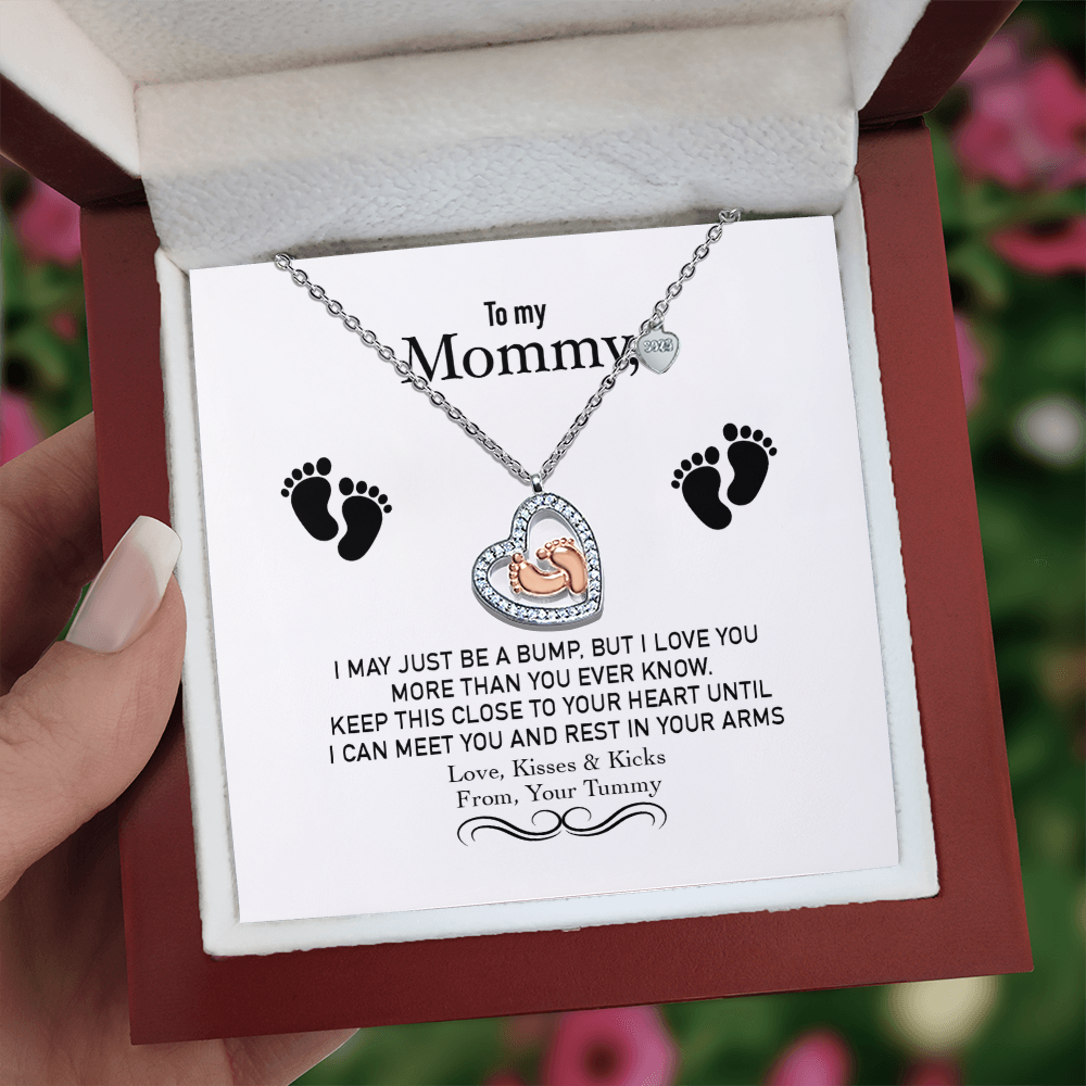 To My Mommy Necklace - Perfect Gift for New Moms, Moms-to-Be, and Baby Showers | To My Mommy Baby Feet Heart Necklace