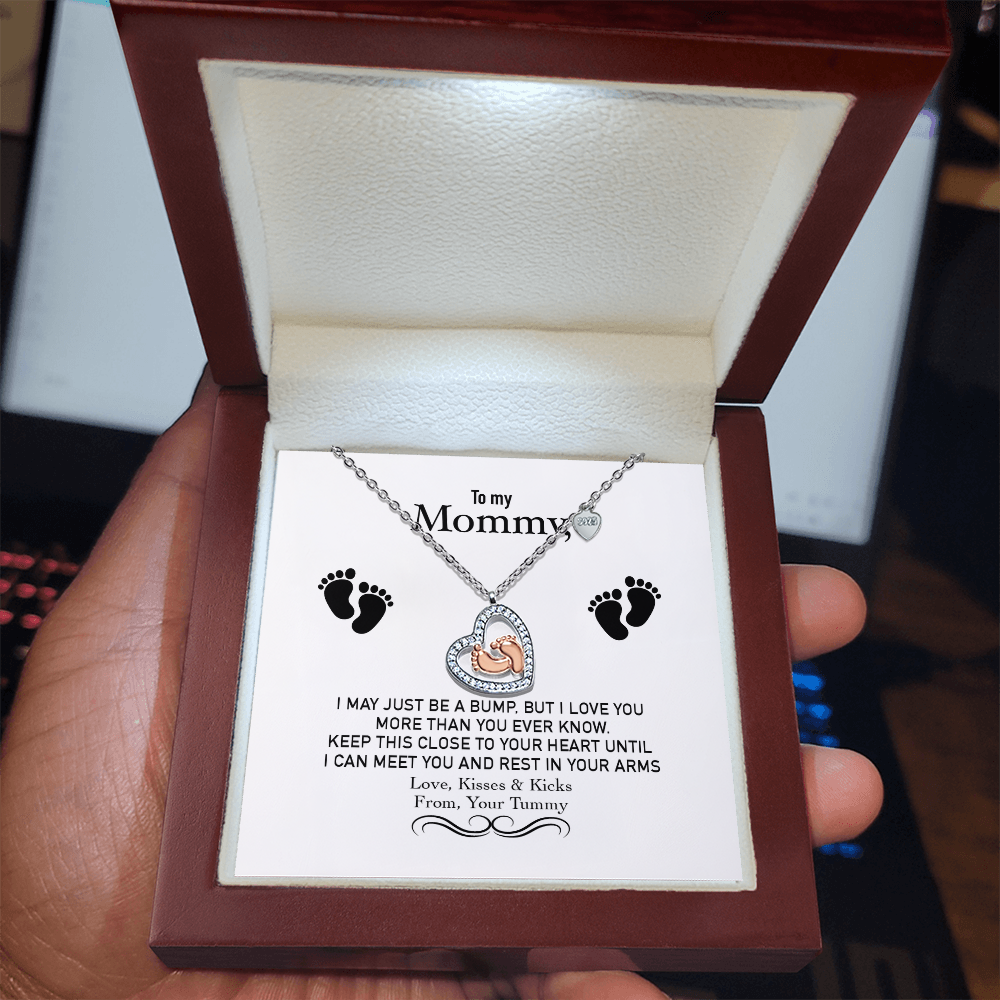 To My Mommy Necklace - Perfect Gift for New Moms, Moms-to-Be, and Baby Showers | To My Mommy Baby Feet Heart Necklace